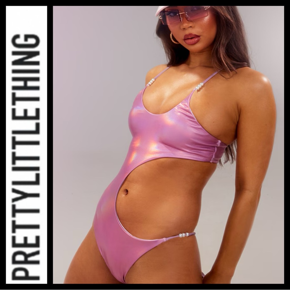 NWT Prettylittlething Metallic Pink Cutout Swimsuit
